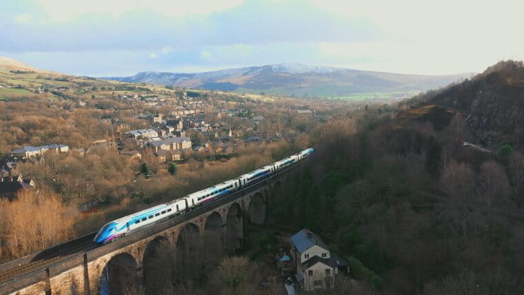 TransPennine Express Train going over a bridge