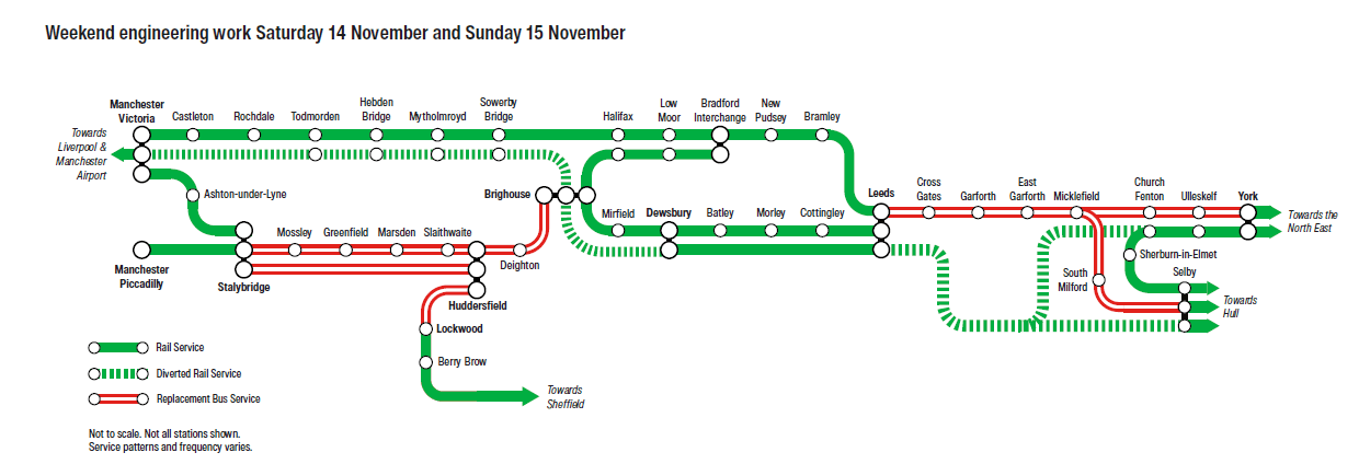 Engineering work map for 14 and 15 November 2026