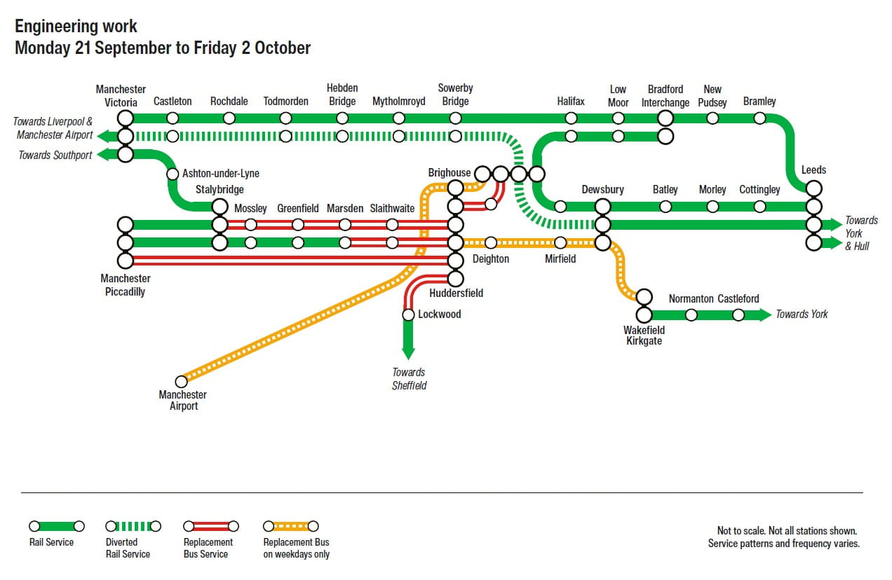 Engineering work map 21 Sep to 2 Oct
