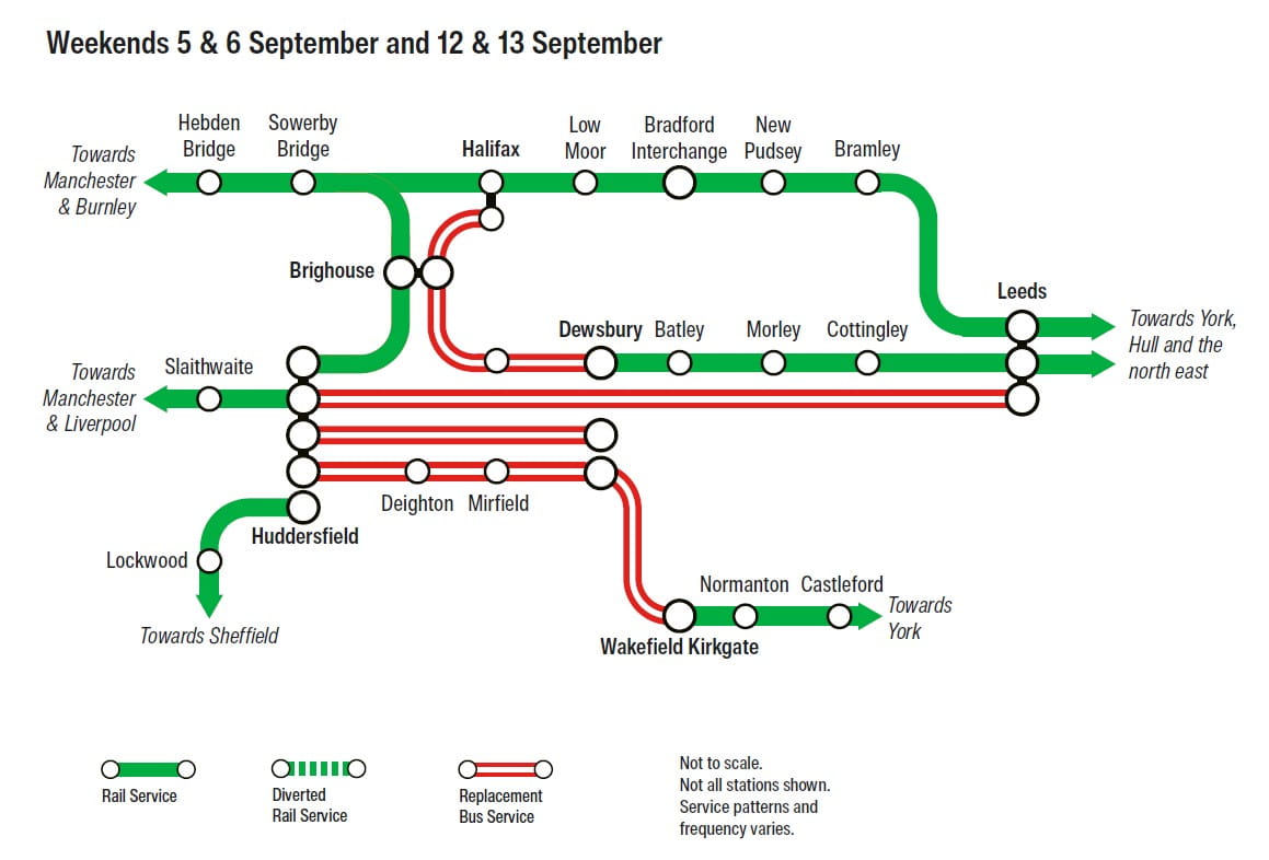 September Engineering work map weekends 5 and 12 September 