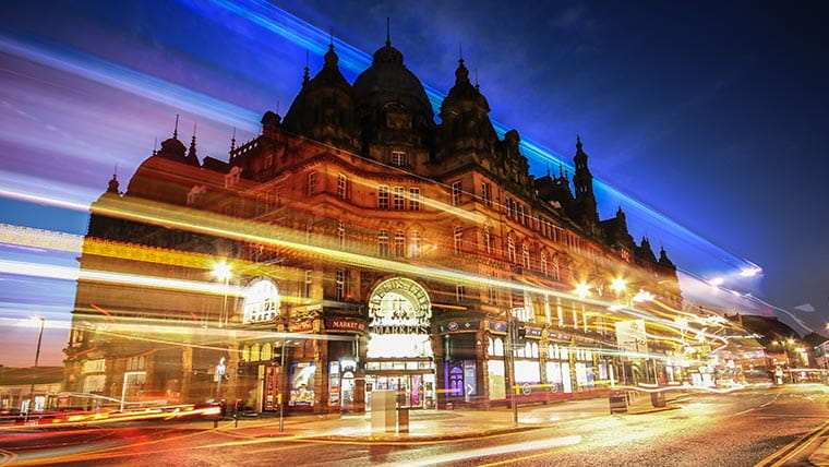 Kirkgate Market Leeds at night time
