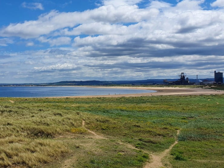 Redcar sand dunes with a beach in the background