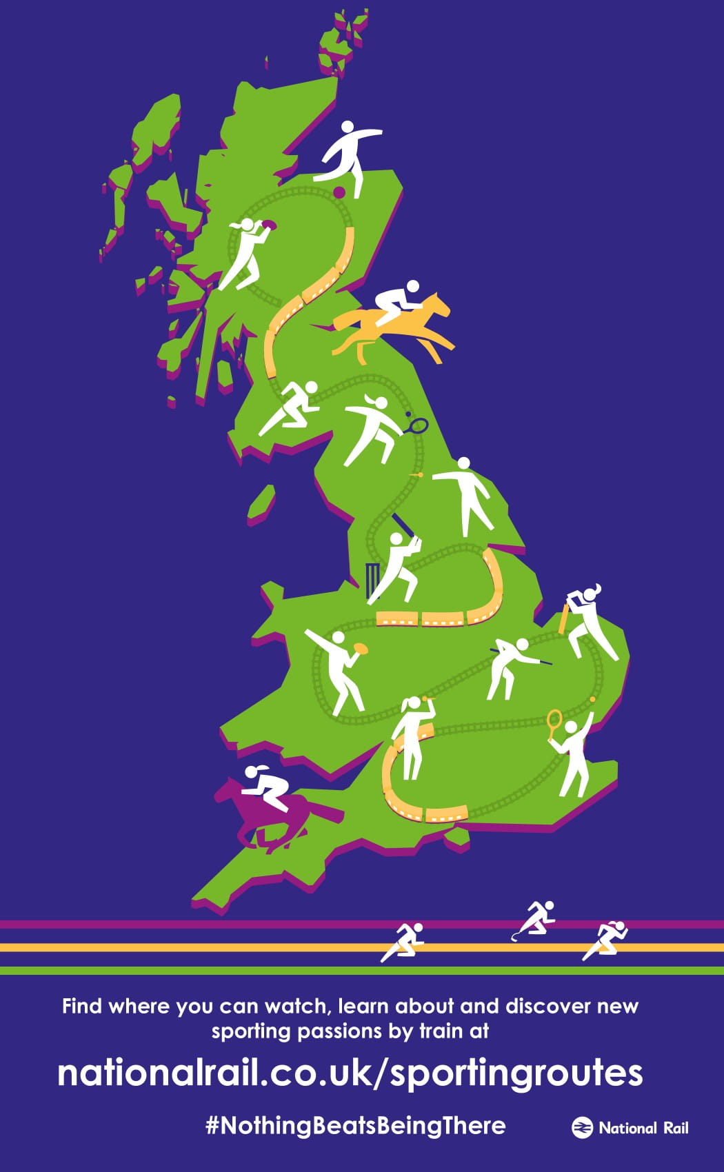 A map with graphics of stick men playing various sports around the UK