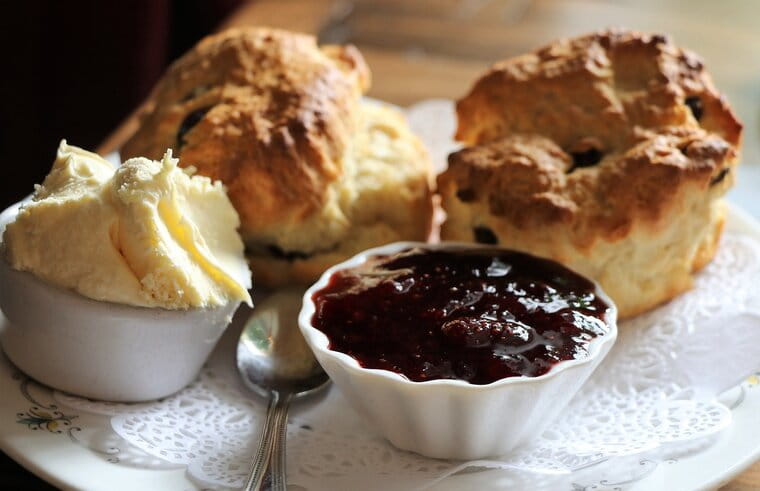 Fruit Scones With Clotted Cream and Jam