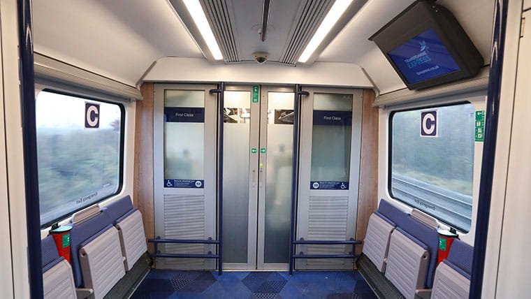 Wheelchair spaces on a TransPennine Express train.
