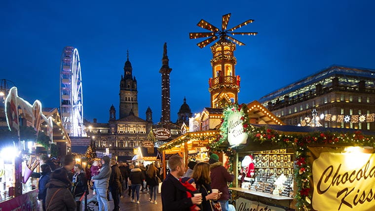 Glasgow's George Square alight with festive spirit and stalls galore