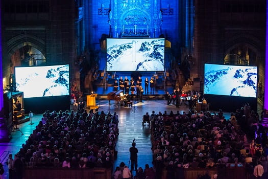 Musicians playing in Liverpool Cathedral